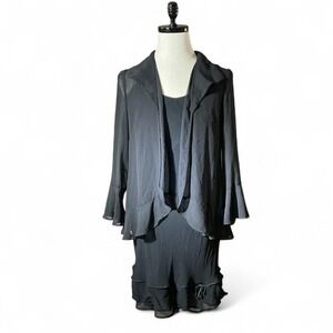 Lily Black Sheer Chiffon Ruffle Layered‎ Dress Set 2 Piece Set Grunge Fairycore